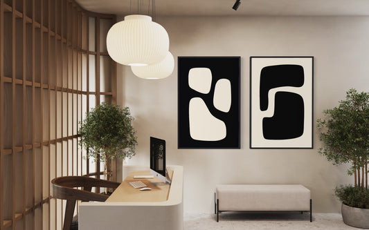 "JAPANDI 3": conjunto de 2 cuadros de arte mural (marco negro)