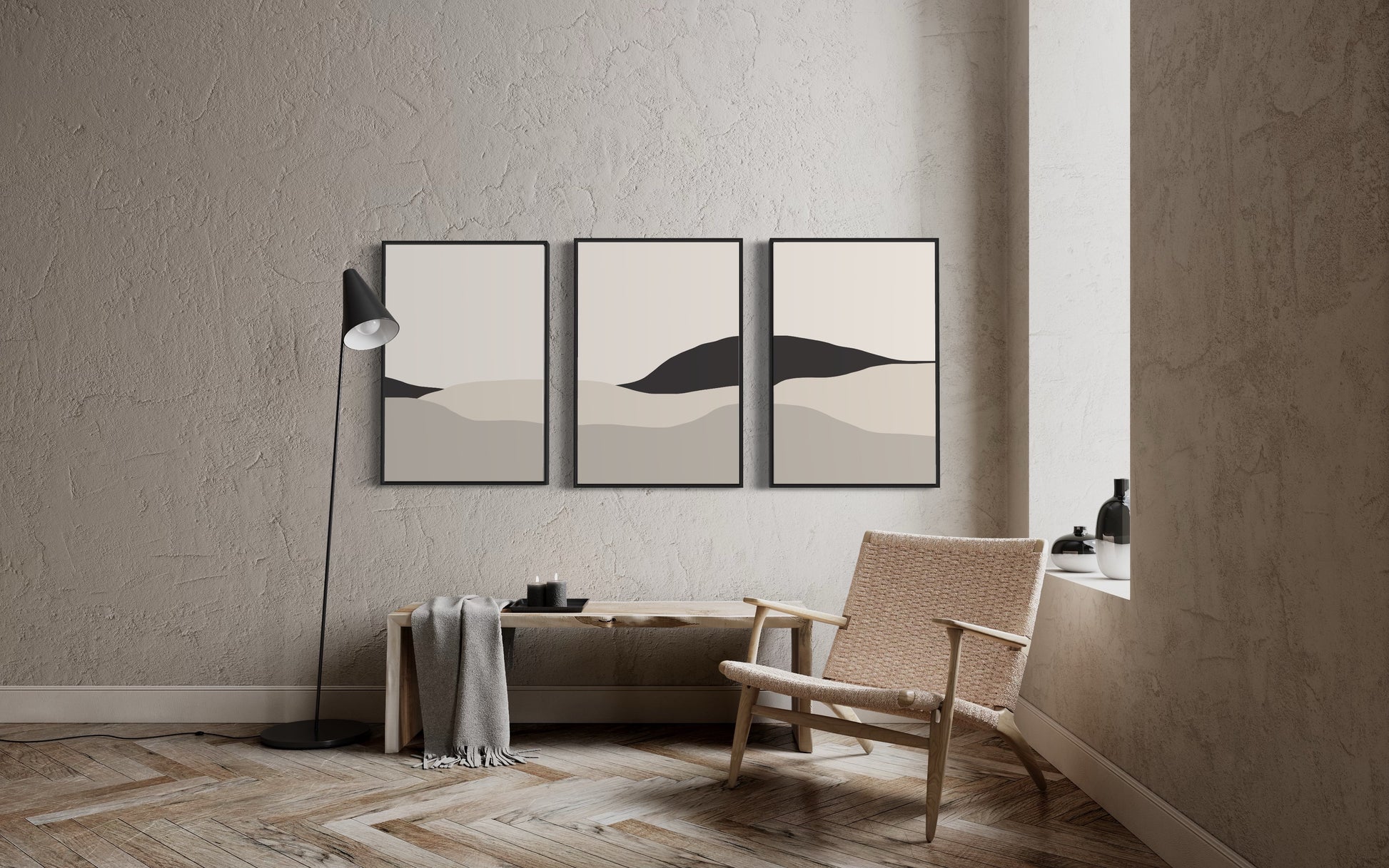 "DUNES" - Wall Art Set of 3 (Black Frame)